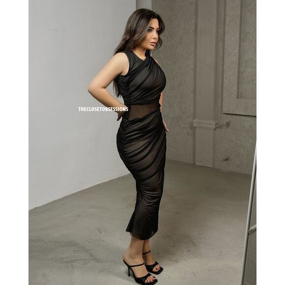 ZARA Black Draped Fitted Sleeveless Midi Dress NWT - Picture 10 of 16